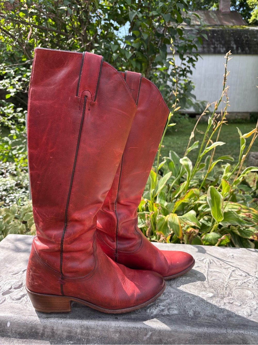 Frye Carson Pull On Red Leather Over-the-Knee Riding Boots